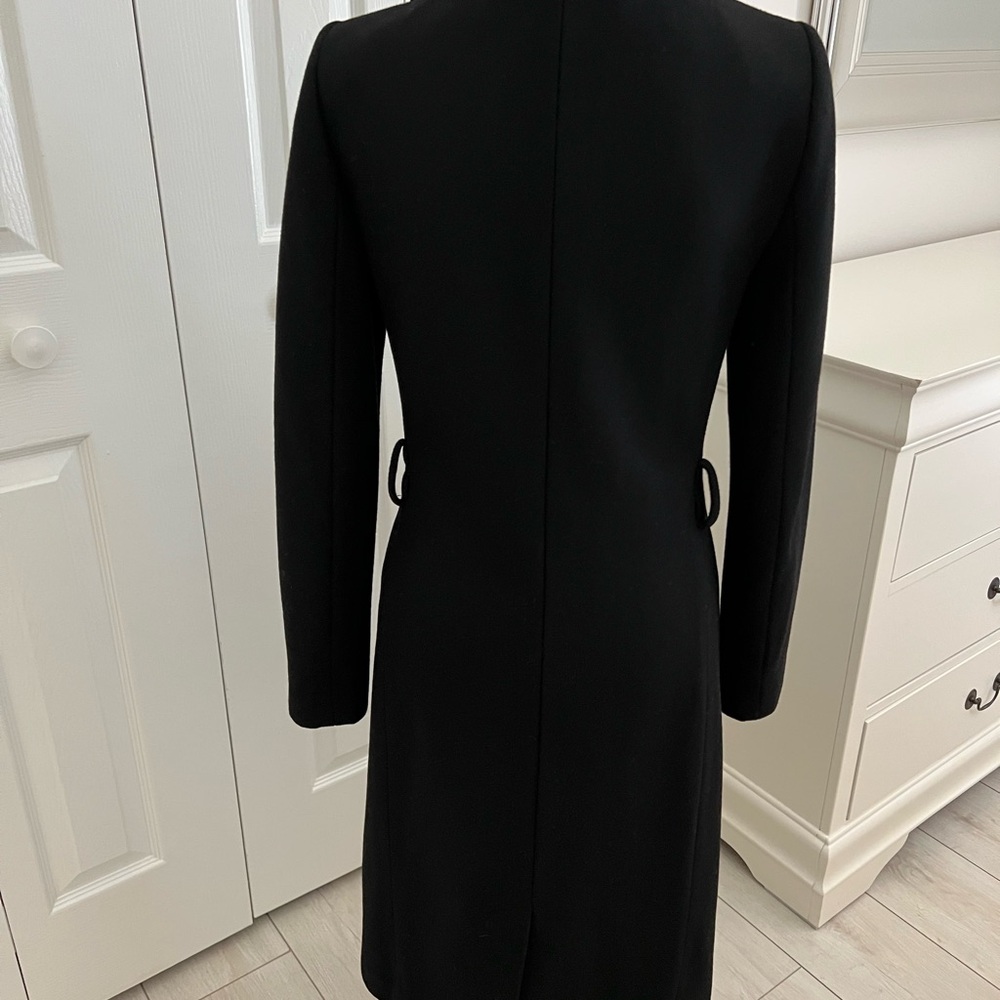 Elegant Black Button-Up Wool / Laine Coat with belt. Size XXS - Picture 3 of 11